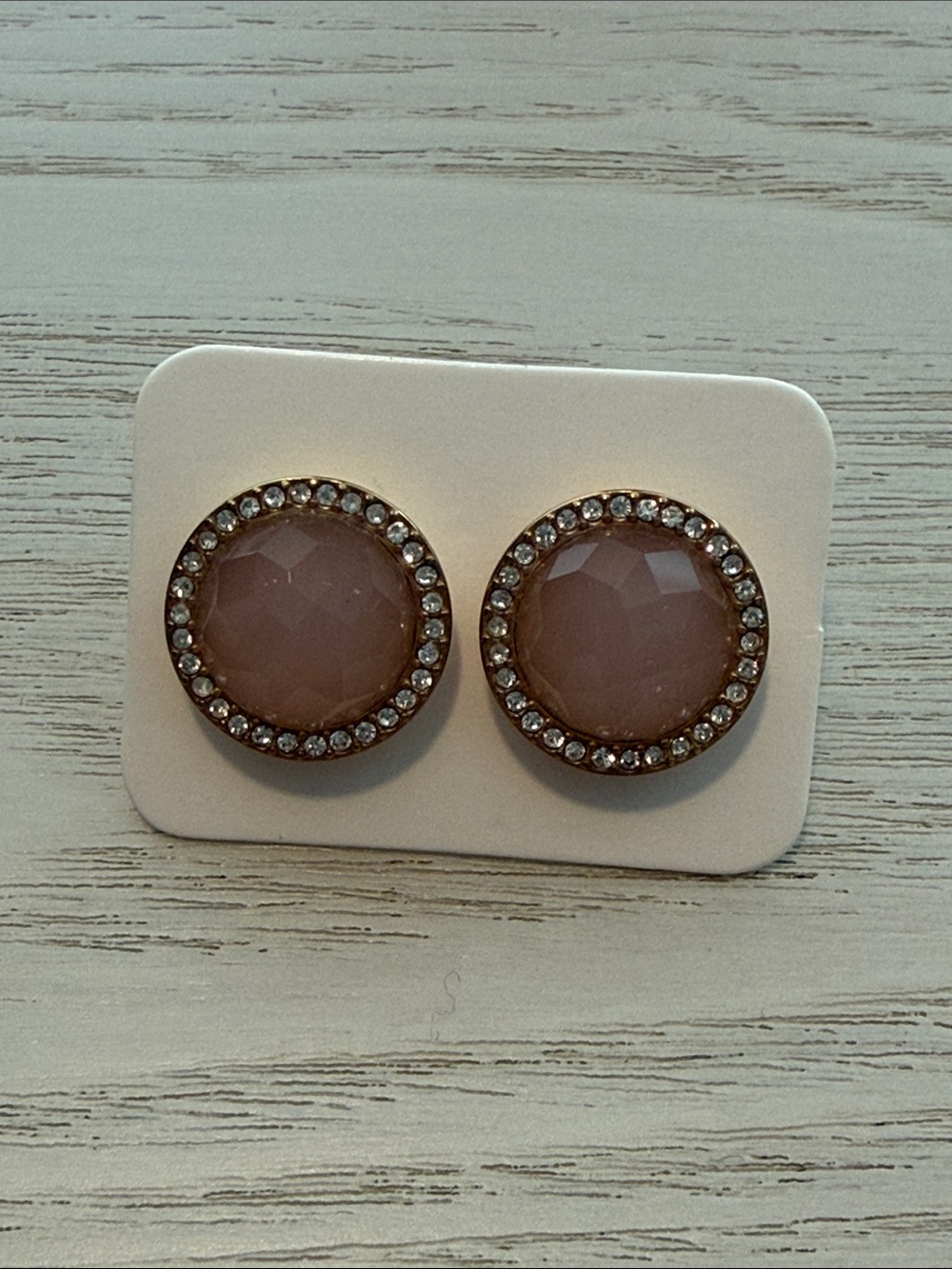 Fossil Rose Pink Faceted Stone Halo Stud Earrings